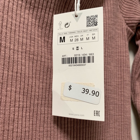 Zara Ribbed Midi Dress Mauve Square Neck Size M - Picture 7 of 8